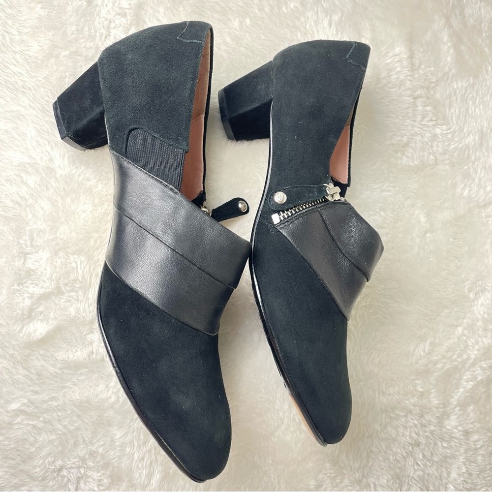 Taryn Rose Black Suede Shoes | Zip Up Bootie Low Heel Pumps | Size 9 - Picture 7 of 11